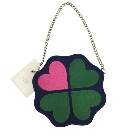 HARVEY'S Lucky Hearts Zip Coin Purse with Chain Navy Green Pink - Picture 5 of 9